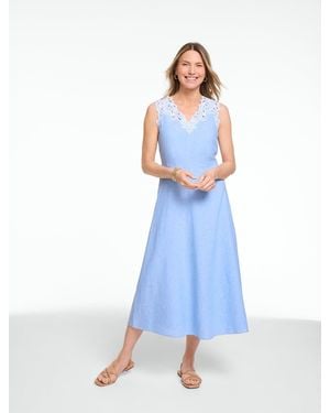 Talbots Embroidered Linen Fit & Flare Dress - Blue
