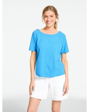Talbots Button Back Crewneck Slub T-shirt - Blue