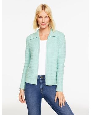 Talbots Textured Zip Front Cardigan Sweater - Green