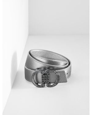 Talbots Reversible Metallic Crystal Pebble Leather Belt - Grey