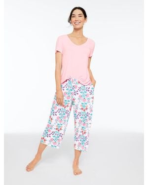 Talbots X Soma Cool Nights Short Sleeve & Crop Pants Pajama Set - White