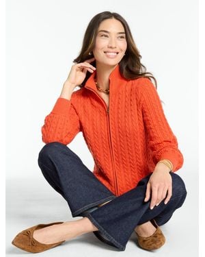 Talbots Cable Knit Full-zip Cardigan Sweater - Orange