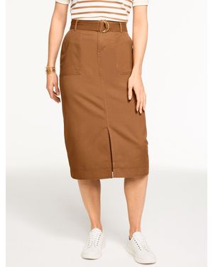 Talbots Belted Twill Midi Skirt - Brown