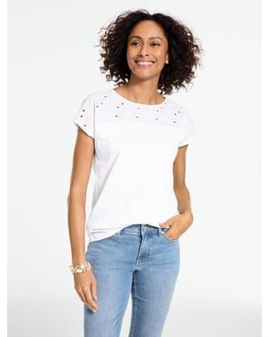 Talbots Eyelet Shoulder Crewneck T-shirt - White