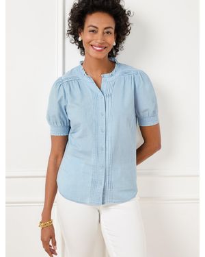 Talbots Stitch Pleat Chambray Top - Blue