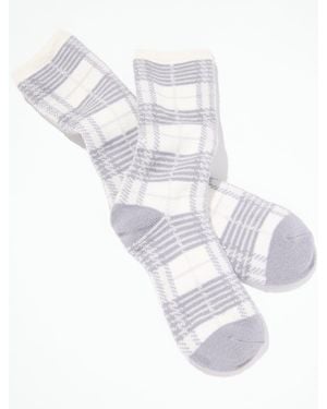 Talbots Longbourne Plaid Cosy Trouser Socks - White
