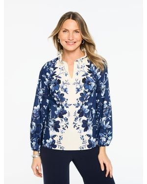 Talbots Exquisite Blooms Poplin Top - Blue