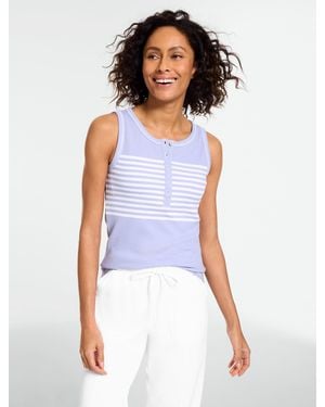 Talbots Draped Rib Henley Sleeveless Tank Top - White
