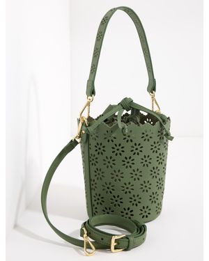 Talbots Perforated Leather Bucket Bag - Green