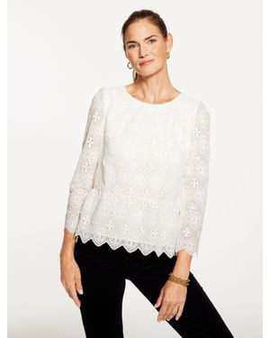 Talbots Embroidered Lace Peplum Top - White