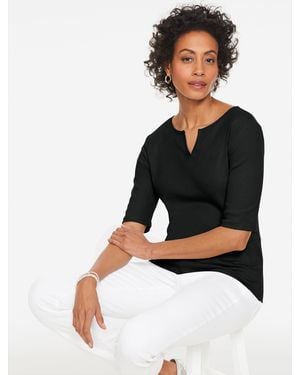 Talbots Elbow Sleeve Split Neck T-shirt - Black
