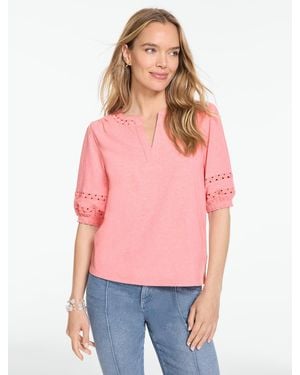 Talbots Zig Zag Stitch Elbow Sleeve Top - Red