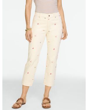 Talbots Straight Crop Embroidered Jeans - Natural