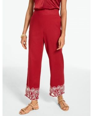 Talbots Linen Blend Embroidered Straight Ankle Pull-on Pants