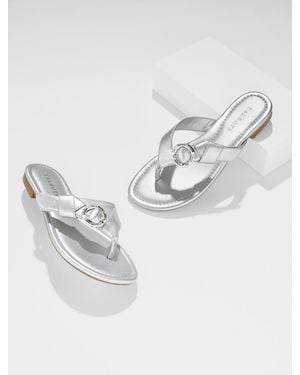 Talbots Gia Buckle Metallic Thong Sandals - White