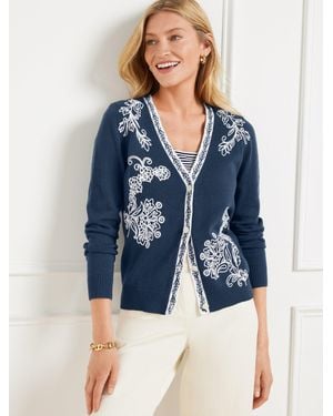 Talbots Embroidered V-neck Cardigan Sweater - Blue