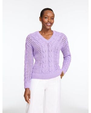 Talbots Open Stitch Cable V-neck Pullover Sweater - Purple