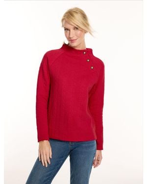 Talbots Cable Knit Button Shoulder Sweatshirt - Red