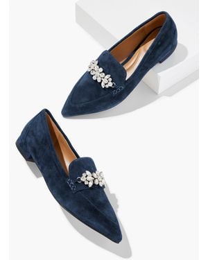 Talbots Scarlet Rhinestone Pointed Toe Loafers - Blue
