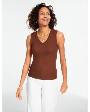 Talbots Crochet Trim Ribbed Tank Top - White