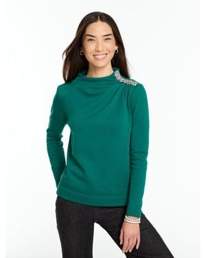 Talbots Jewel Shoulder Mockneck Top - Green