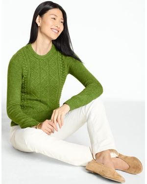 Talbots Mixed Cable Knit Crewneck Sweater - Green