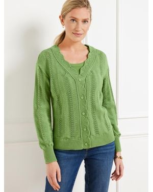Talbots Pointelle Stitch Cardigan Sweater - Green