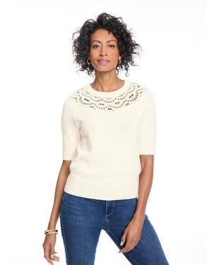 Talbots Crochet Yoke Sweater - White