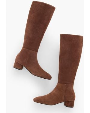 Talbots Perla Tall Suede Block Heel Boots- Extended Calf - Brown