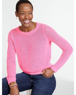 Talbots Open Stitch Crewneck Jumper - Pink