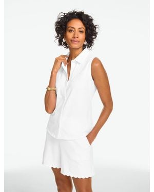 Talbots Eyelet Knit Sleeveless Button Front Top - White
