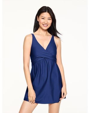 Aqua Club Faux Wrap Swim Dress - Blue