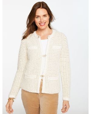 Talbots Textured Metallic Crewneck Cardigan Sweater - White