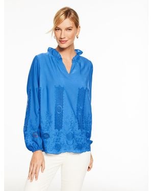 Talbots Embroidered Ruffle Top - Blue