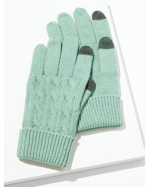 Talbots Metallic Soft Cable Knit Gloves - Green