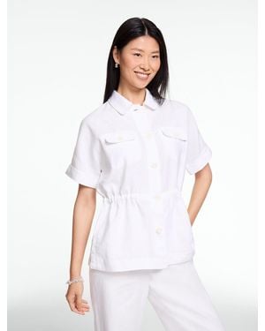 Talbots Washed Linen Cinched Shirt Jacket - White
