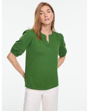 Talbots Zig Zag Stitch Elbow Sleeve Top - Green