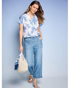 Talbots Extended Shoulder Linen Popover Shirt - Blue