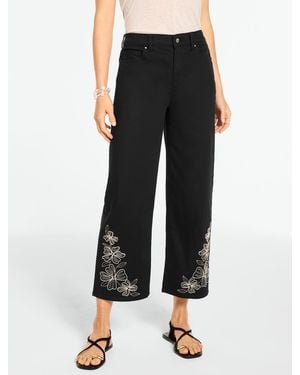 Talbots Wide Crop High Waist Embroidered Jeans - Black
