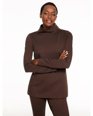 Talbots Passport Ponte Zip Shoulder Tunic Pullover Jumper - Brown