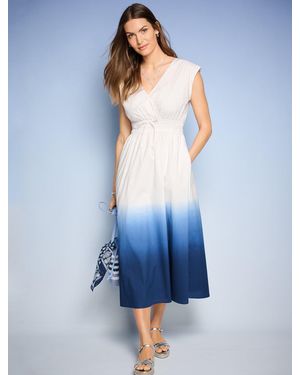 Talbots Poplin Fit & Flare Midi Dress - Blue