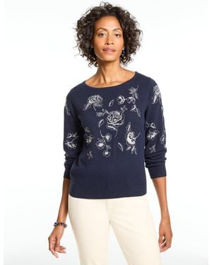 Talbots Embroidered Boatneck Pullover Jumper - Blue