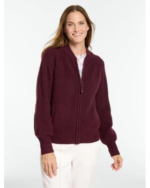 Talbots Soft Cable Knit Bomber Jacket - Red