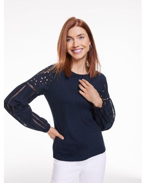 Talbots Eyelet Sleeve Mixed Media Top - Blue