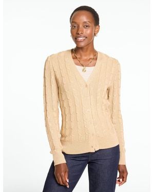 Talbots Cable Knit V-neck Cardigan Sweater - Blue