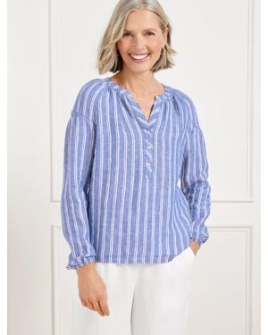 Talbots Lantern Sleeve Linen Top - Blue