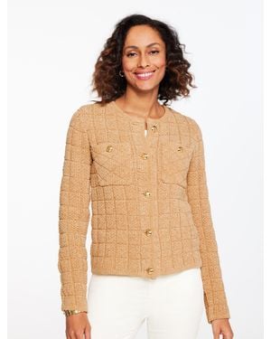 Talbots Jacquard Crewneck Cardigan Jumper - Natural