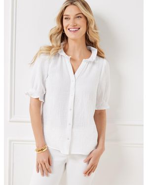 Talbots Smocked Gauze Top - White