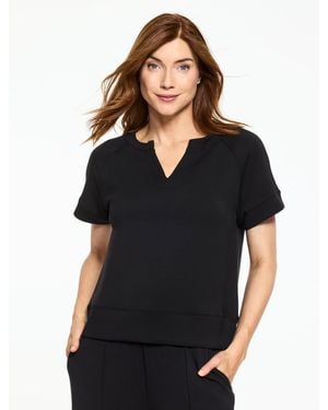 Talbots Airknit Stretch Split Neck T-shirt - Black
