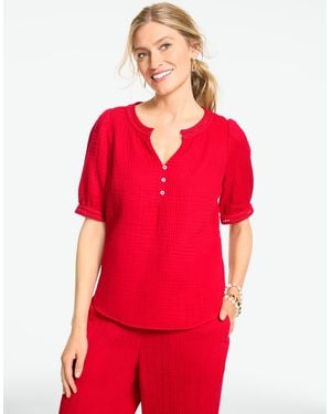 Talbots Elbow Sleeve Gauze Top - Red